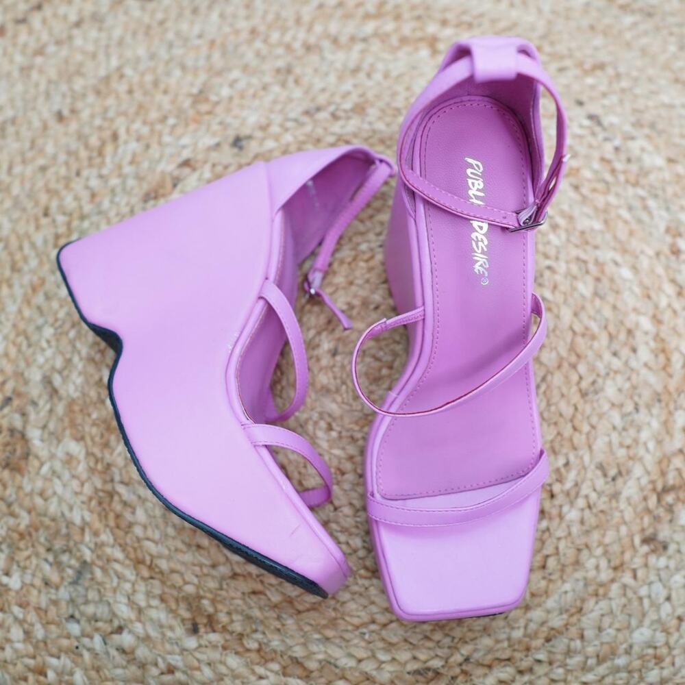 Public Desire Pink Platform Wedge Sandals Size 8